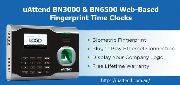 The two models of fingerprint time clocks available at uAttend
